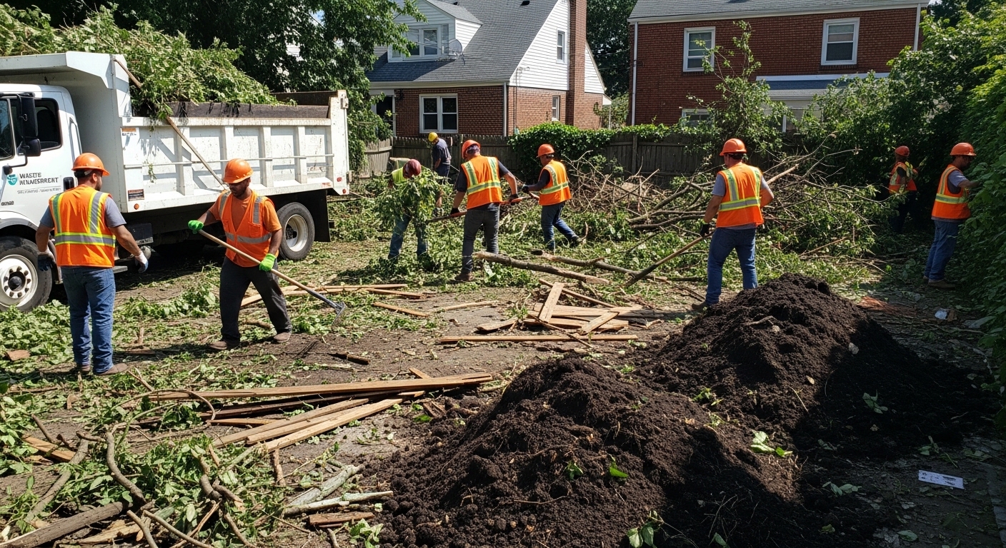 Pile of yard waste, branches, and garden debris